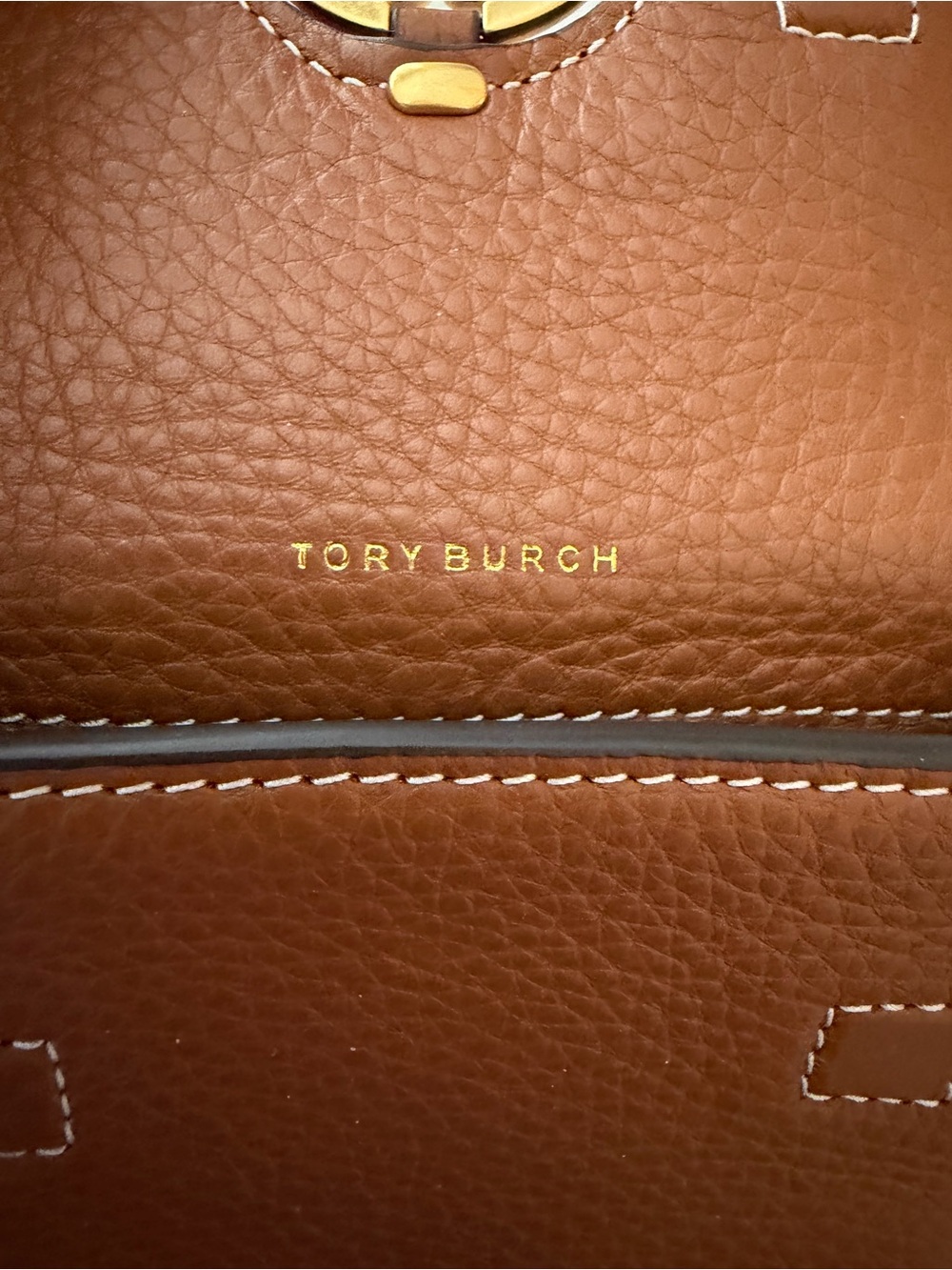 Tory Burch Pebbled Leather Miller Crossbody Phone Bag in Brown with Gold Logo - Picture 5 of 6